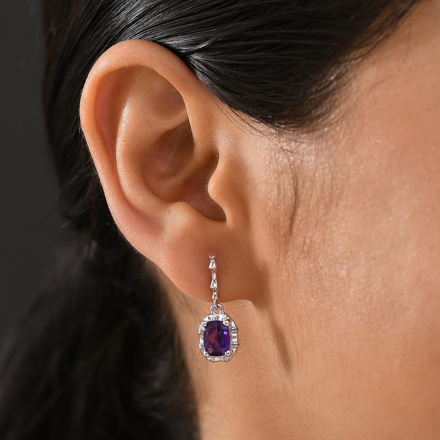 D'joy AAA African Amethyst Solitaire Stud Push Back Earring in Rhodium Overlay Sterling Silver 2.66 Ct. 8182009 3