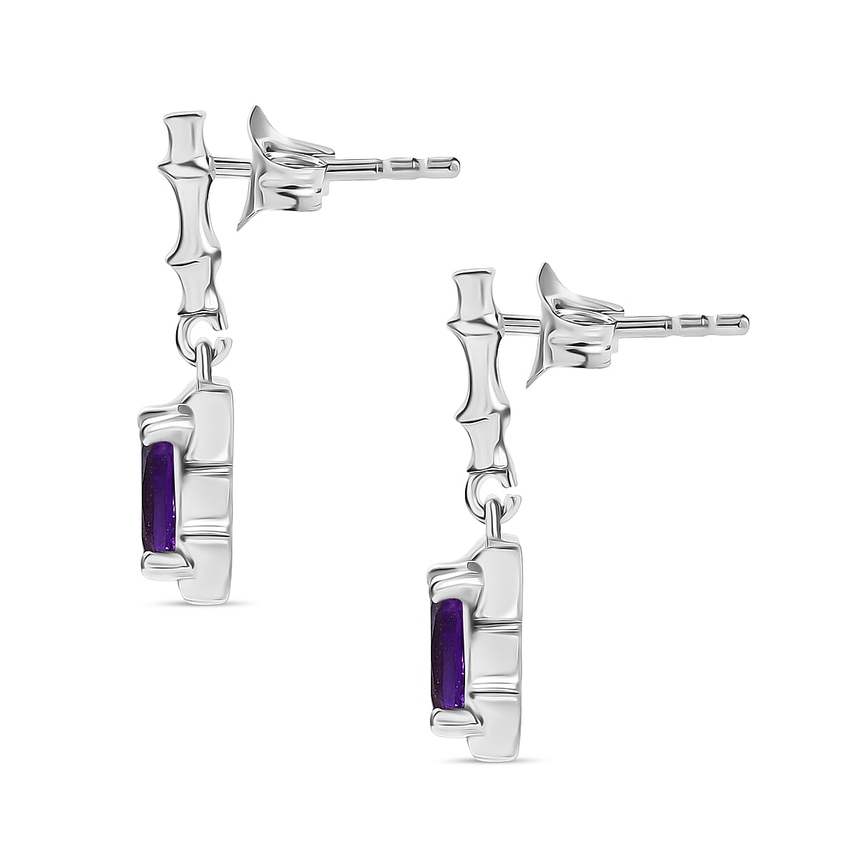 D'joy AAA African Amethyst Solitaire Stud Push Back Earring in Rhodium Overlay Sterling Silver 2.66 Ct. 8182009 4