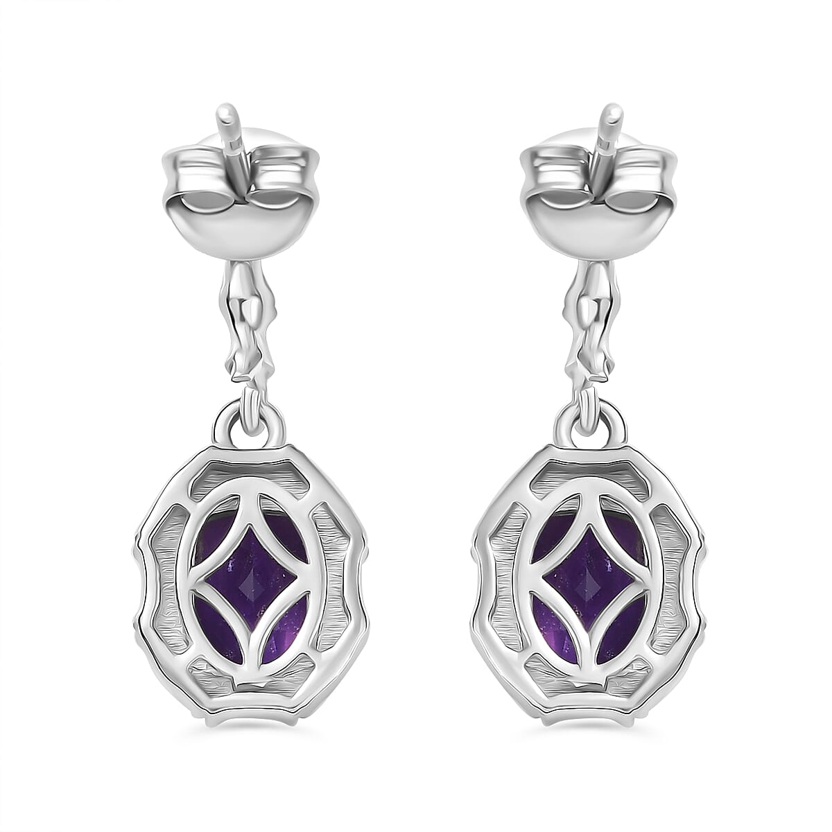 D'joy AAA African Amethyst Solitaire Stud Push Back Earring in Rhodium Overlay Sterling Silver 2.66 Ct. 8182009 5