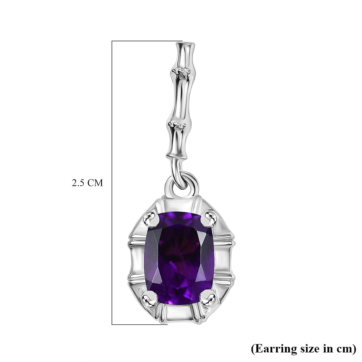 D'joy AAA African Amethyst Solitaire Stud Push Back Earring in Rhodium Overlay Sterling Silver 2.66 Ct. 8182009 6
