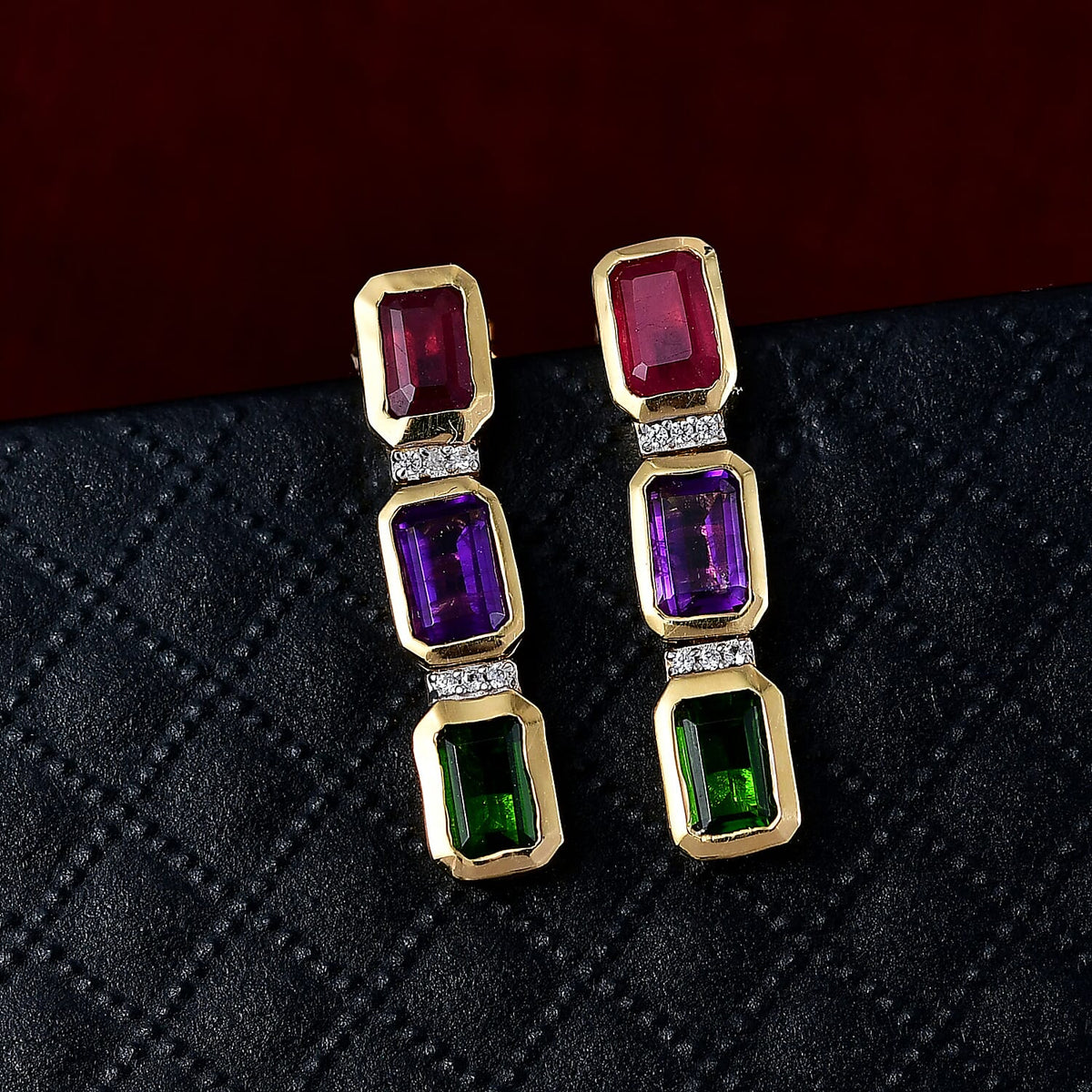 D'joy Natural Chrome Diopside, African Ruby and White Zircon Dangling Earring in Yellow Gold Plated Sterling Silver 4.04 Ct. 8214700 2