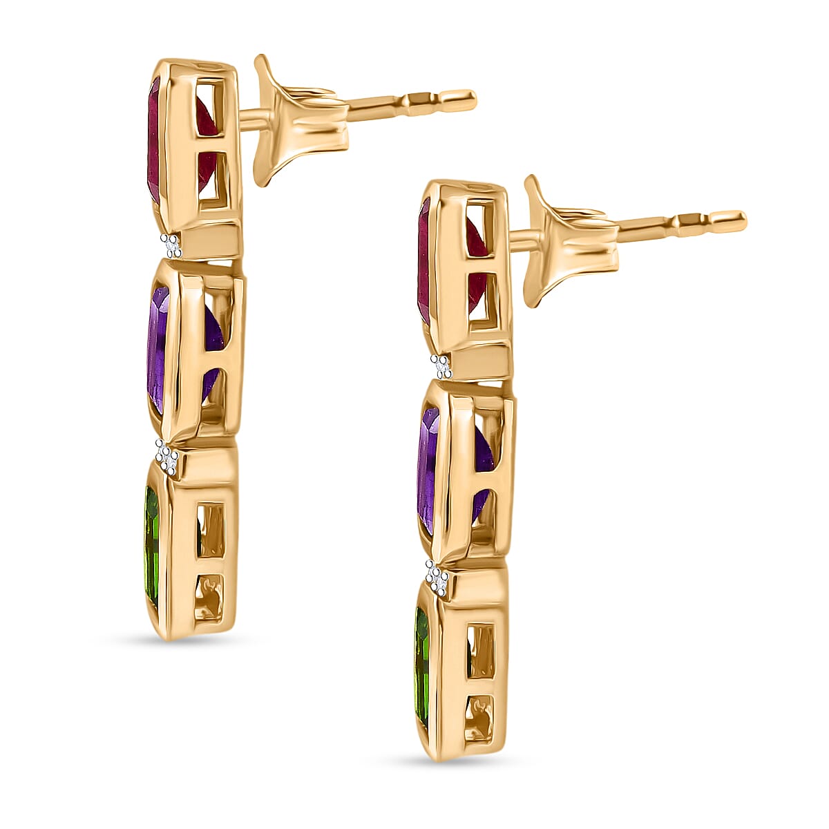 D'joy Natural Chrome Diopside, African Ruby and White Zircon Dangling Earring in Yellow Gold Plated Sterling Silver 4.04 Ct. 8214700 4