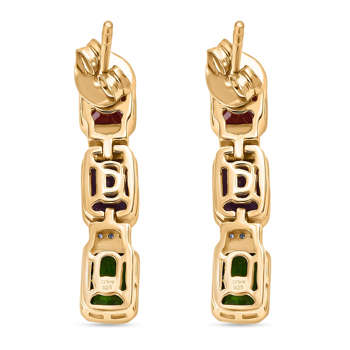 D'joy Natural Chrome Diopside, African Ruby and White Zircon Dangling Earring in Yellow Gold Plated Sterling Silver 4.04 Ct. 8214700 5