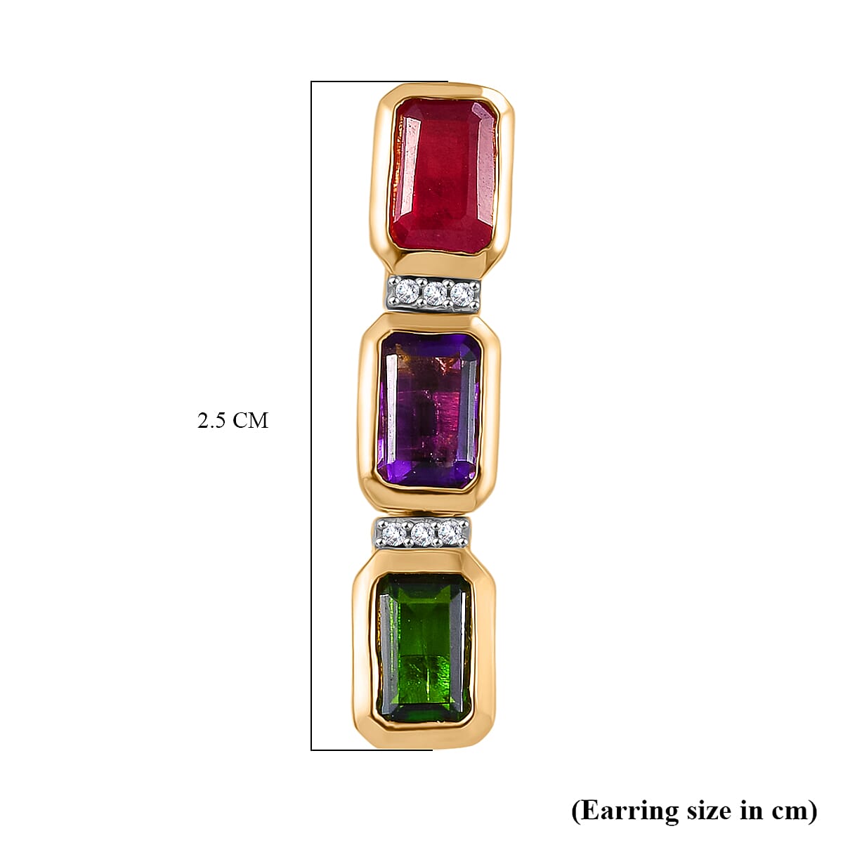 D'joy Natural Chrome Diopside, African Ruby and White Zircon Dangling Earring in Yellow Gold Plated Sterling Silver 4.04 Ct. 8214700 6