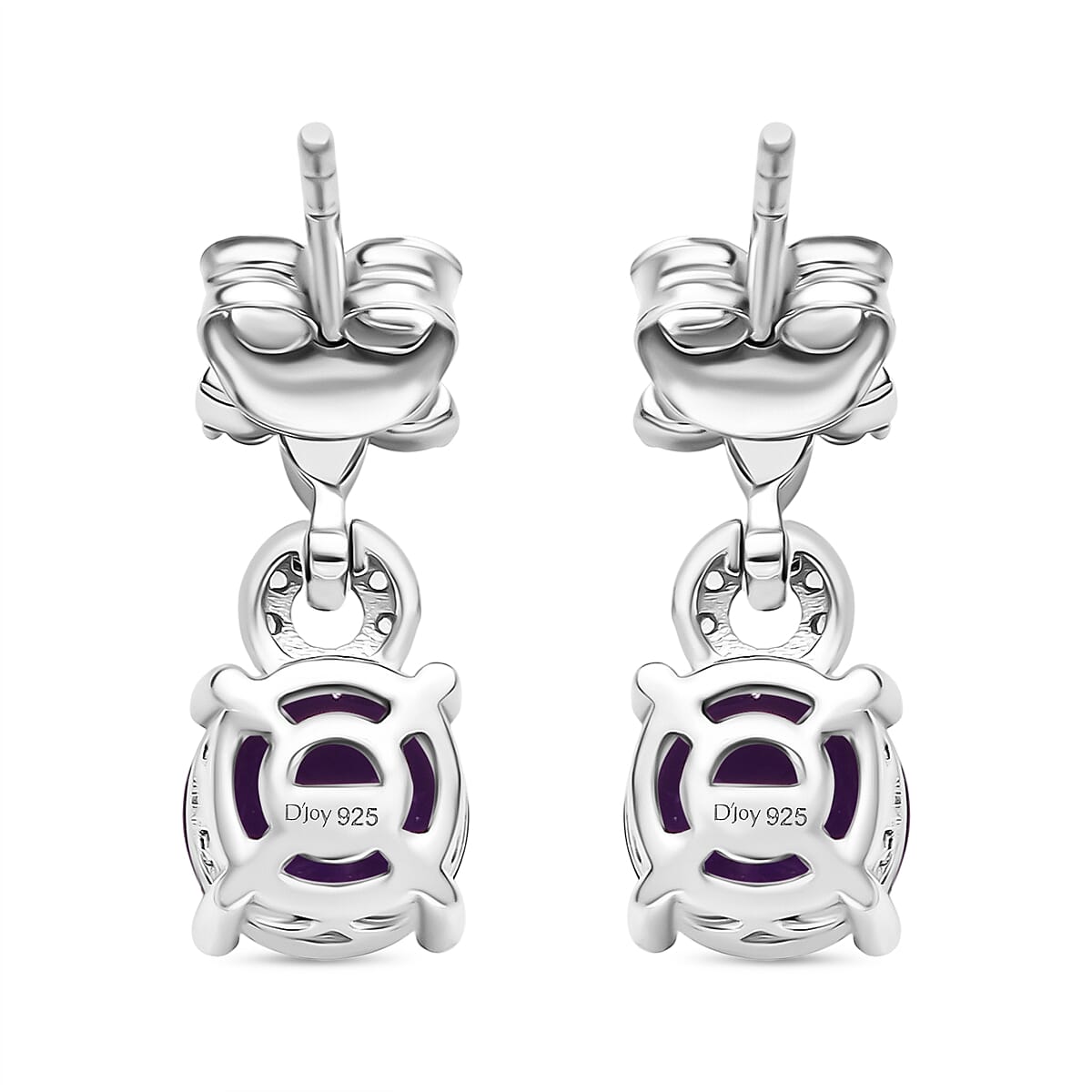 D'joy AAA African Amethyst &amp; White Zircon Dangling Earring with Push Back in Rhodium Overlay Sterling Silver 2.52 Ct. 8181674 5
