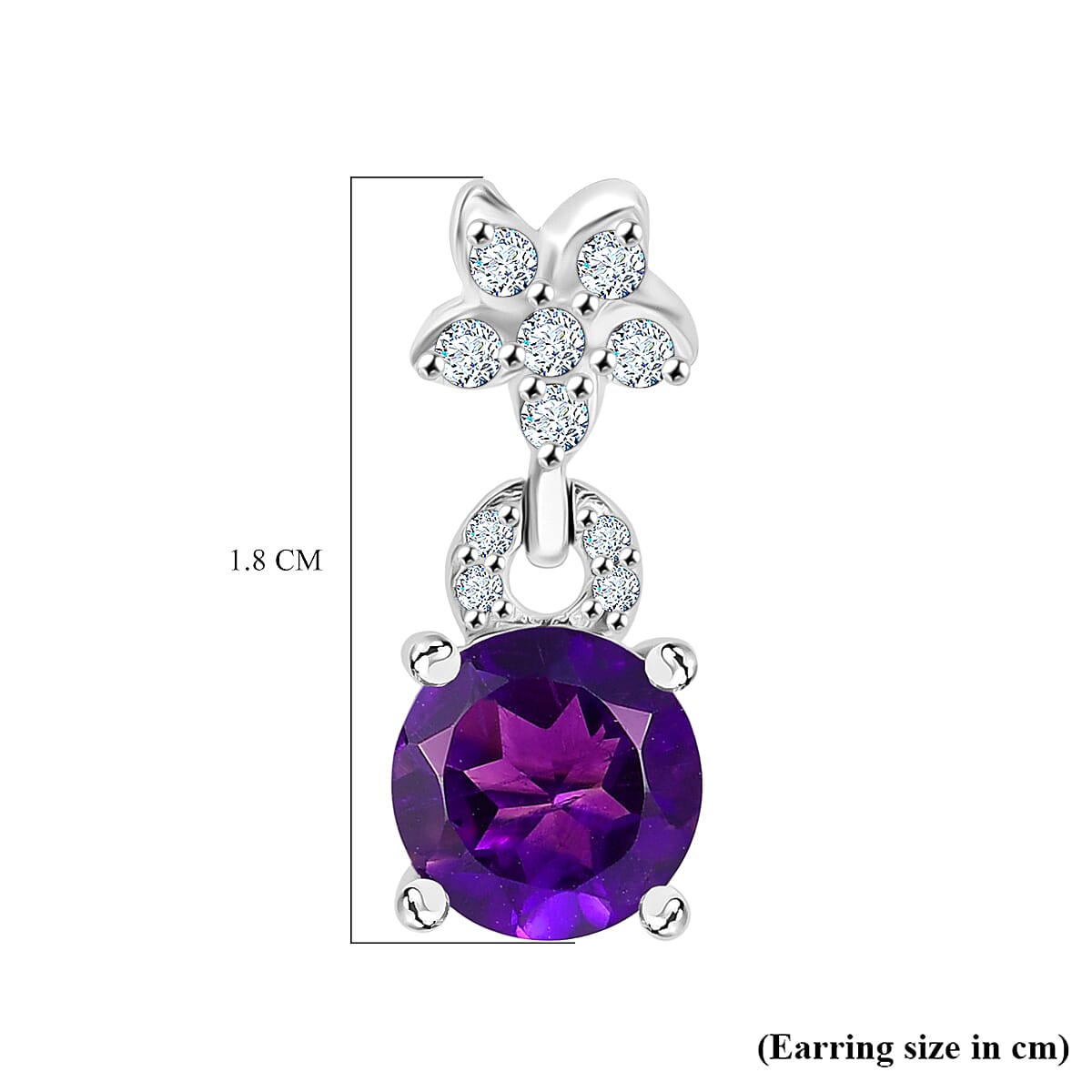 D'joy AAA African Amethyst &amp; White Zircon Dangling Earring with Push Back in Rhodium Overlay Sterling Silver 2.52 Ct. 8181674 6