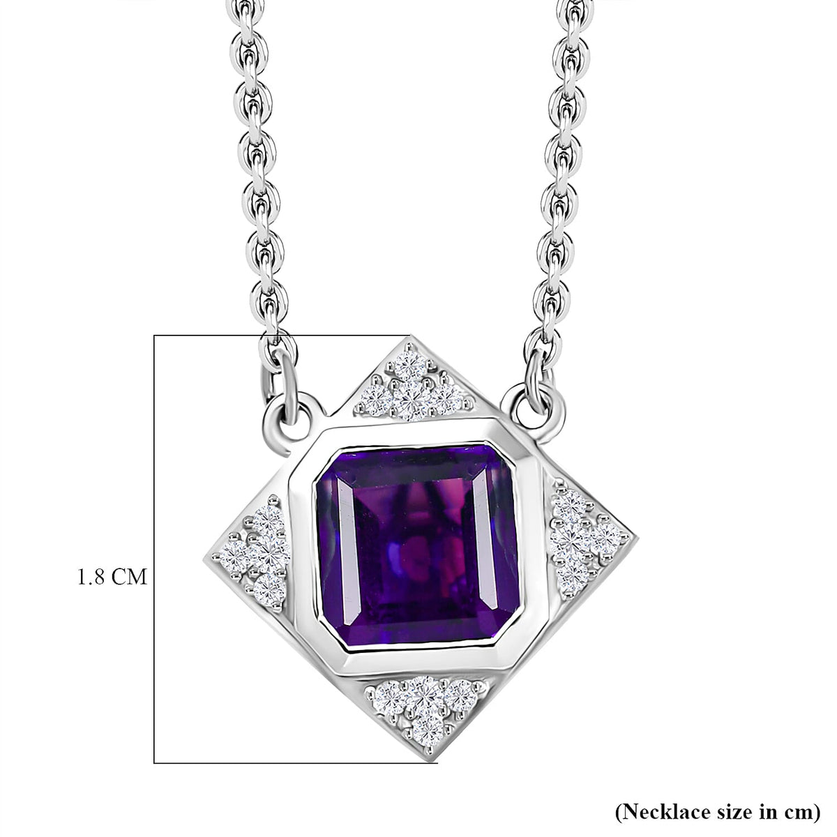 D'joy AAA African Amethyst &amp; White Zircon Necklace (Size - 20) with Lobaster Clasp in Rhodium Overlay Sterling Silver 2.70 Ct. 8188640 6