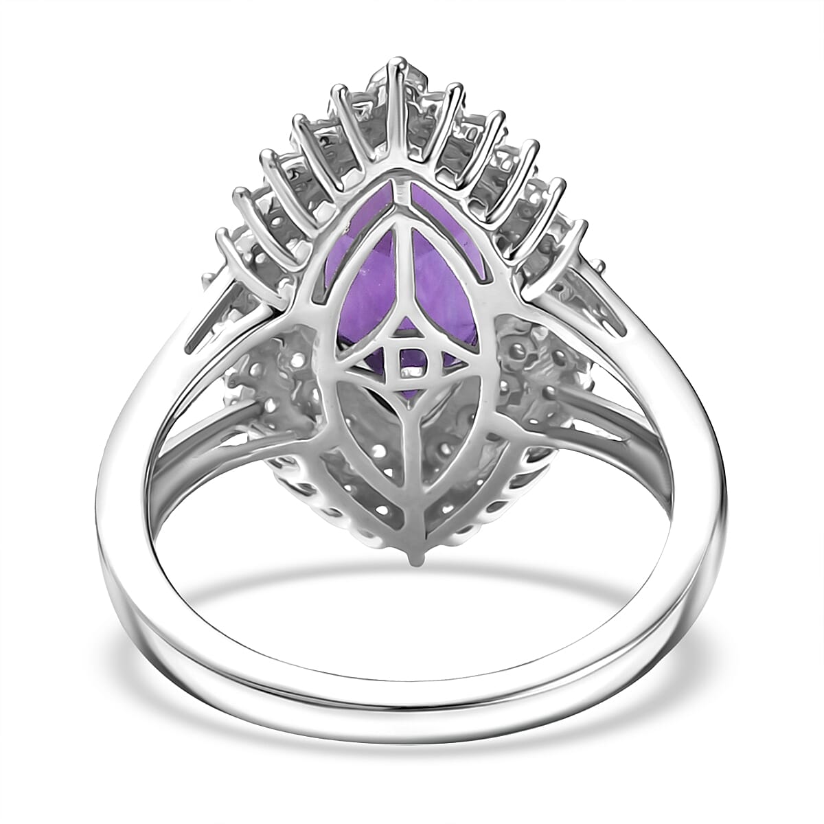 D'joy AAA African Amethyst &amp; White Zircon Ring in Rhodium Overlay Sterling Silver 3.88 Ct. 8187318 4