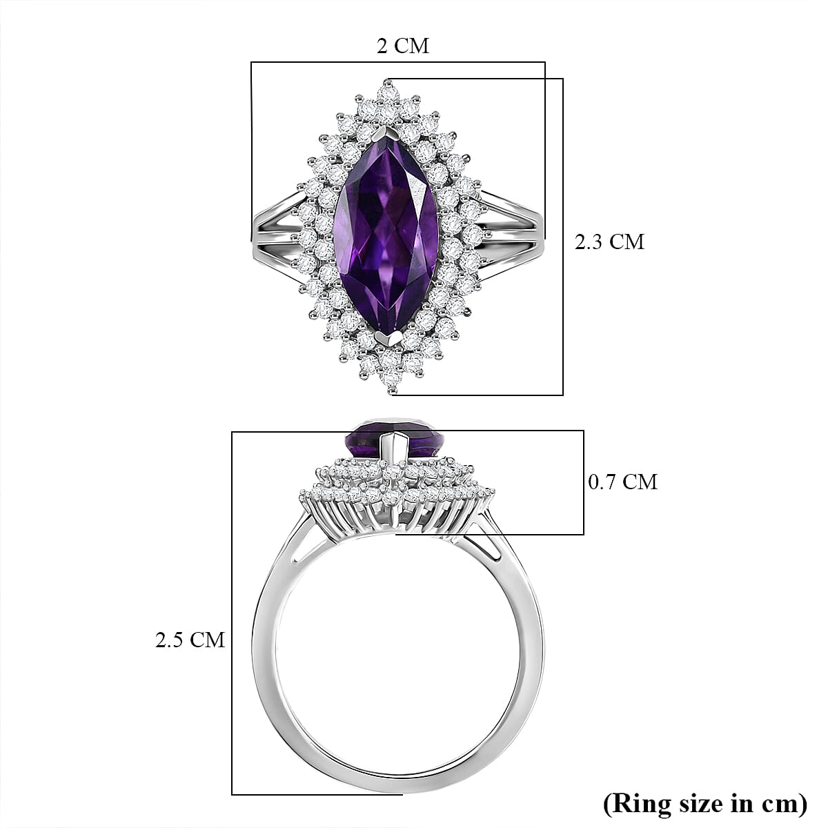 D'joy AAA African Amethyst &amp; White Zircon Ring in Rhodium Overlay Sterling Silver 3.88 Ct. 8187318 5
