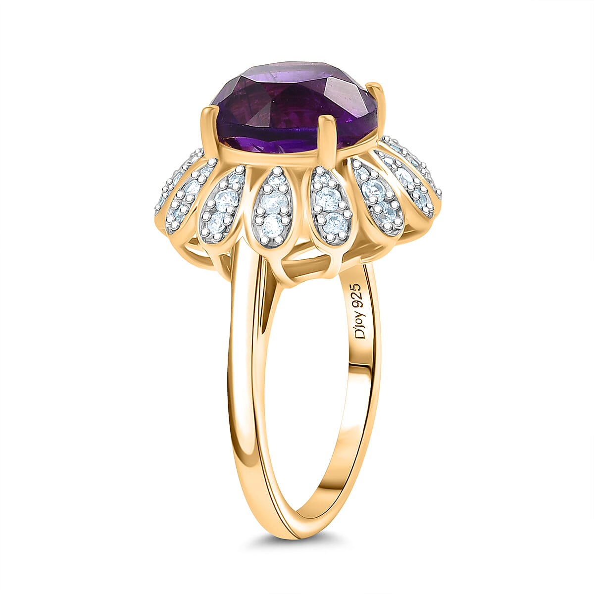 D'Joy - African Amethyst &amp; White Zircon Halo Ring in 18K Vermeil Yellow Gold Plated Sterling Silver 4.40 Ct. 8194157 3