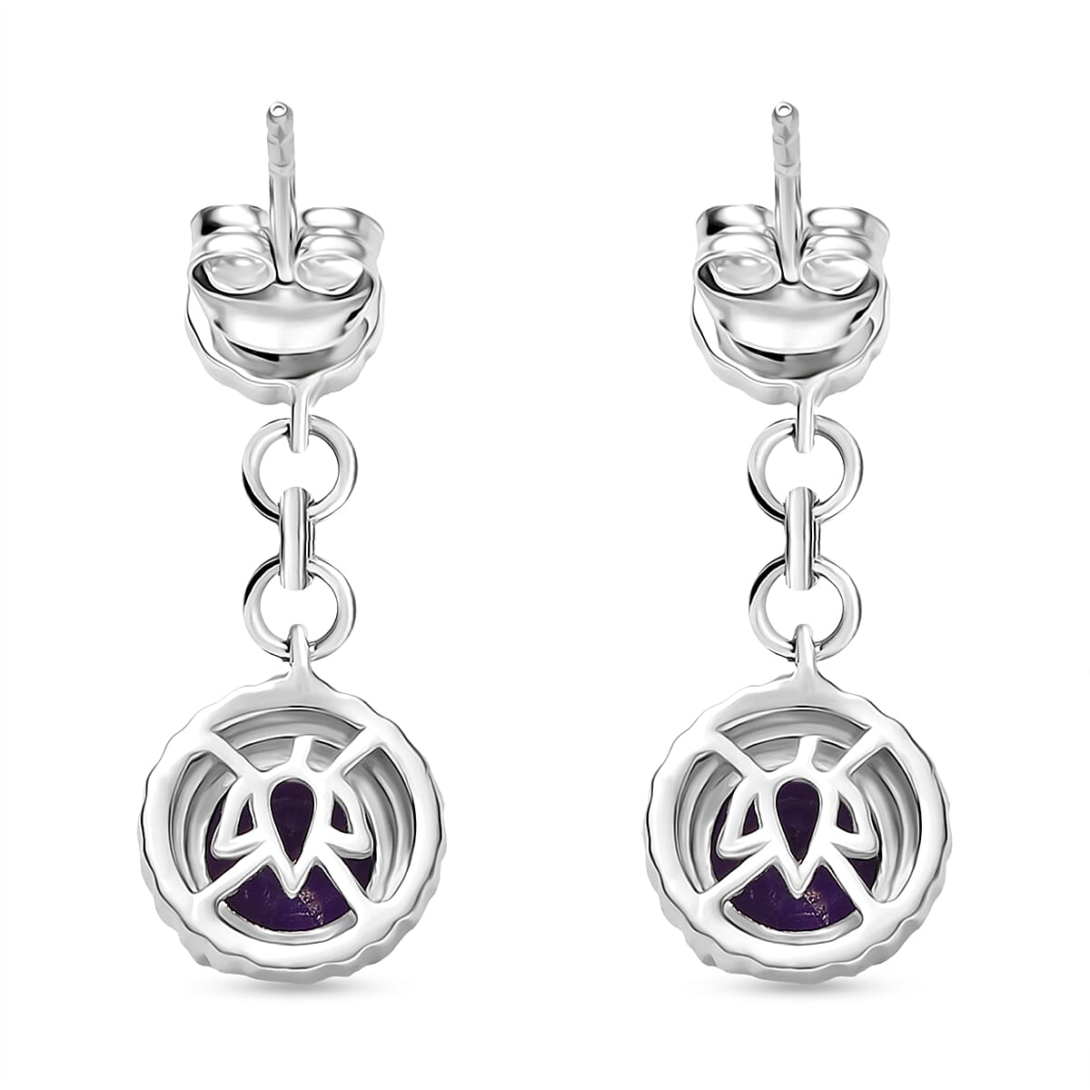D'joy AAA African Amethyst &amp; White Zircon Stud Push Back Earring in Rhodium Overlay Sterling Silver 2.28 Ct. 8181579 5
