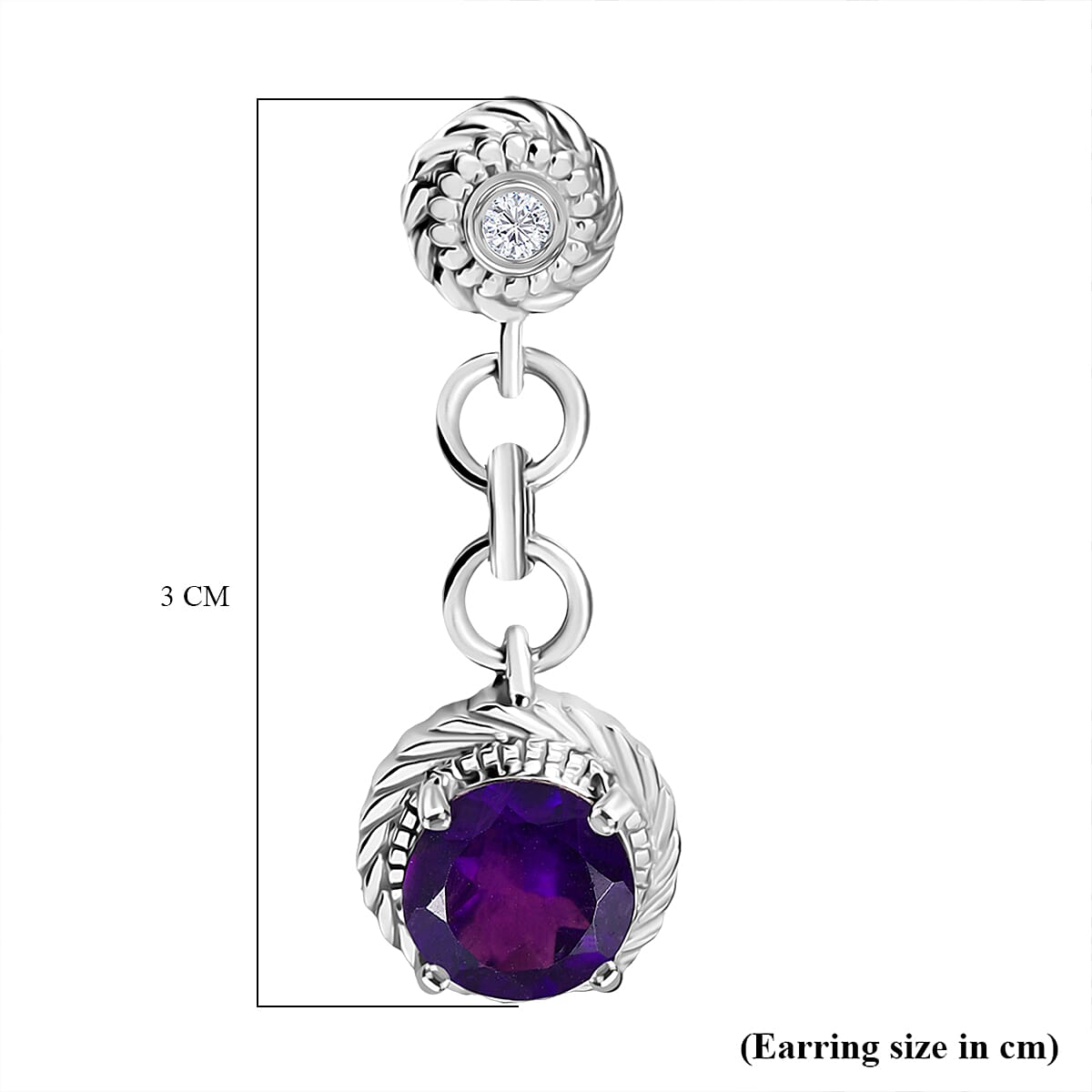 D'joy AAA African Amethyst &amp; White Zircon Stud Push Back Earring in Rhodium Overlay Sterling Silver 2.28 Ct. 8181579 6