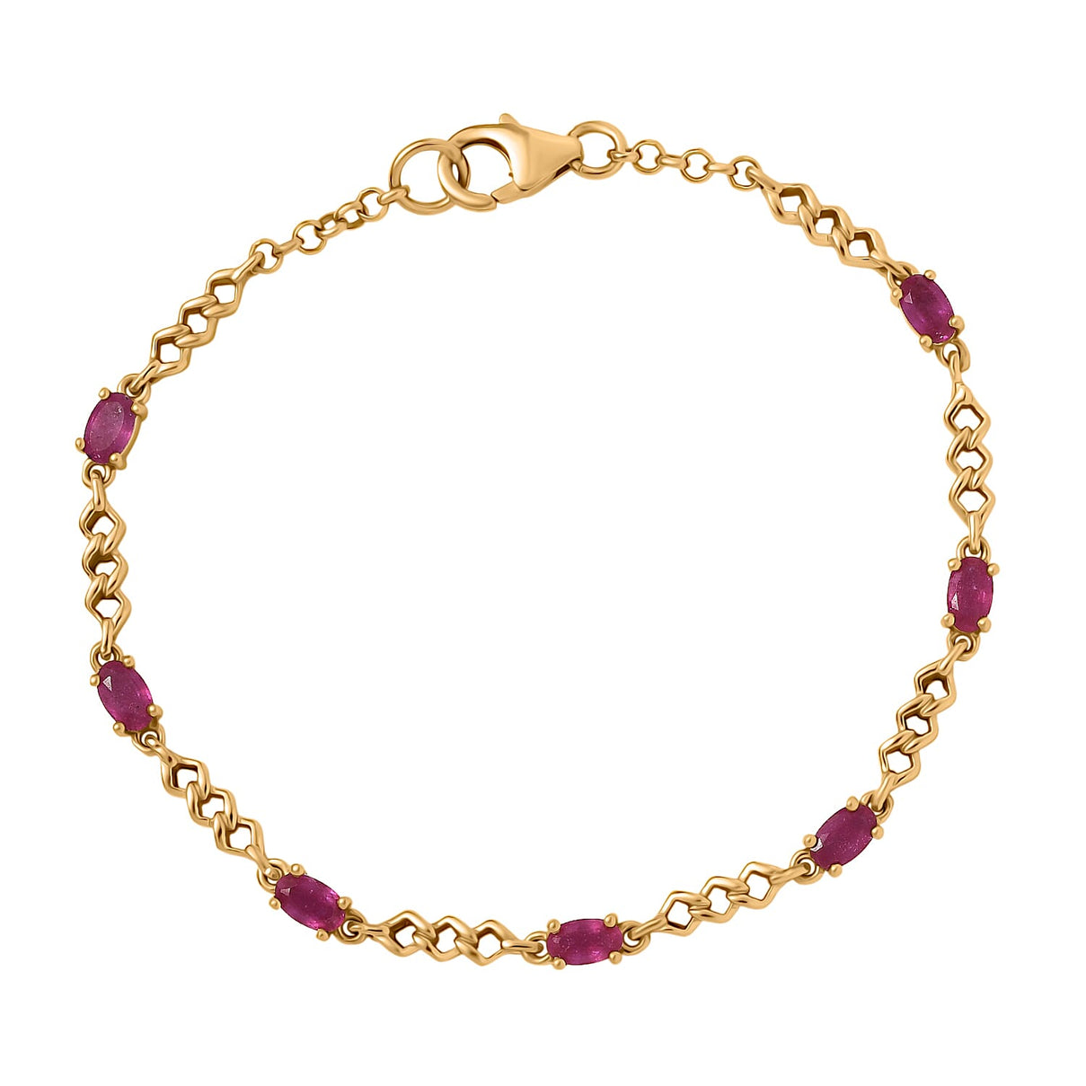 D'joy African Ruby Bracelet (Size - 7) with Lobster Clasp in Yellow Gold Plated Sterling Silver 2.36 Ct. 8242250 0