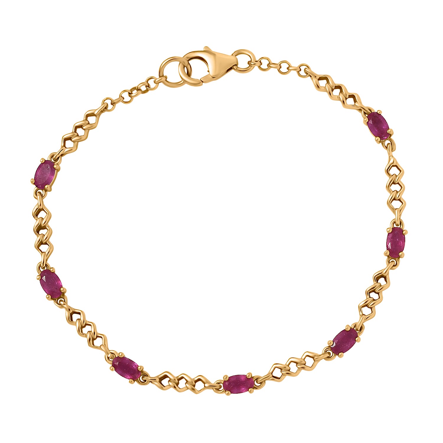 D'joy African Ruby Bracelet (Size - 7) with Lobster Clasp in Yellow Gold Plated Sterling Silver 2.36 Ct. 8242250 0