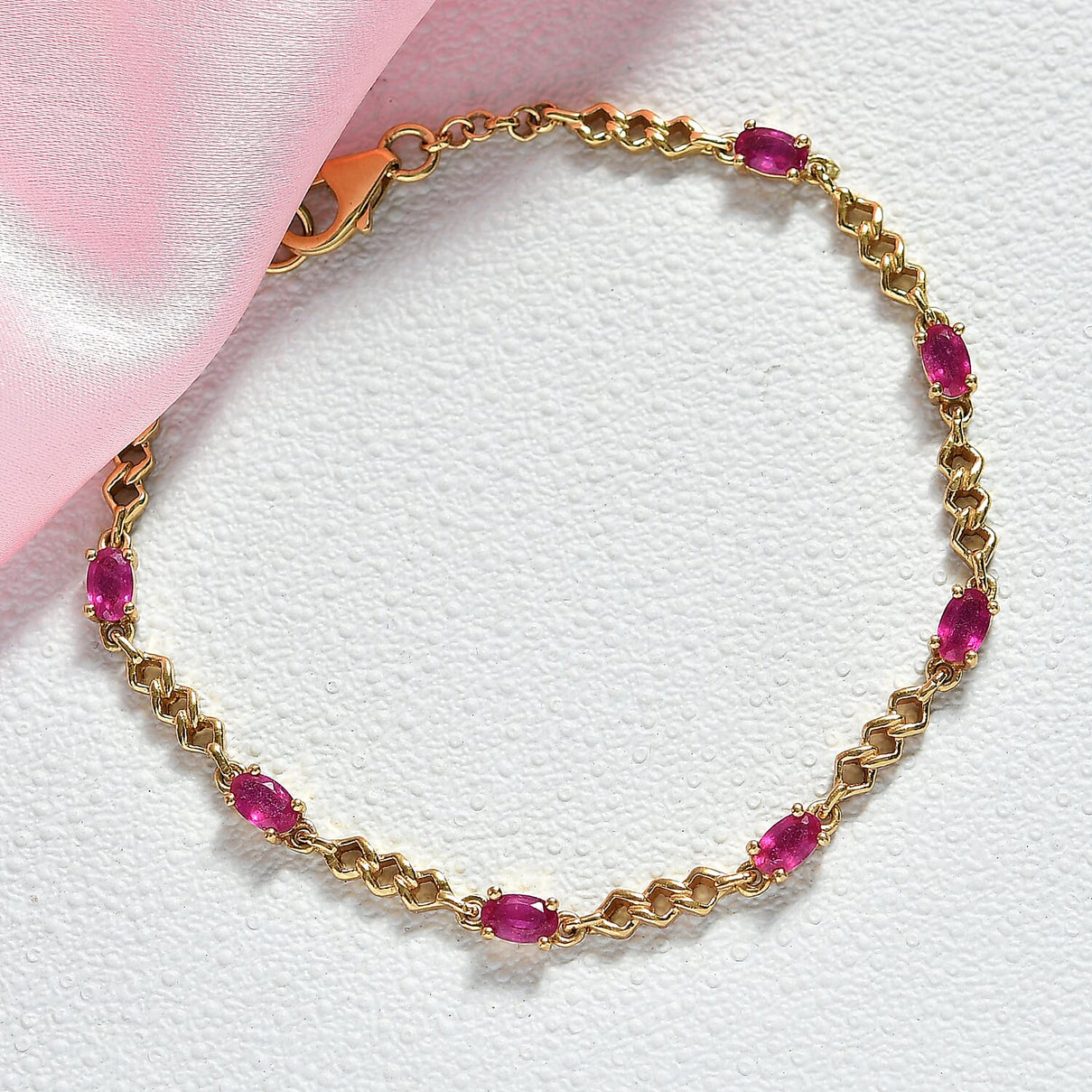D'joy African Ruby Bracelet (Size - 7) with Lobster Clasp in Yellow Gold Plated Sterling Silver 2.36 Ct. 8242250 2