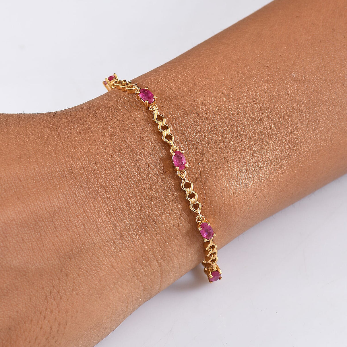 D'joy African Ruby Bracelet (Size - 7) with Lobster Clasp in Yellow Gold Plated Sterling Silver 2.36 Ct. 8242250 3