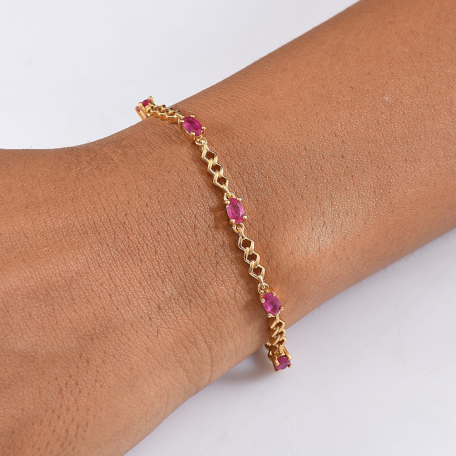 D'joy African Ruby Bracelet (Size - 7) with Lobster Clasp in Yellow Gold Plated Sterling Silver 2.36 Ct. 8242250 3
