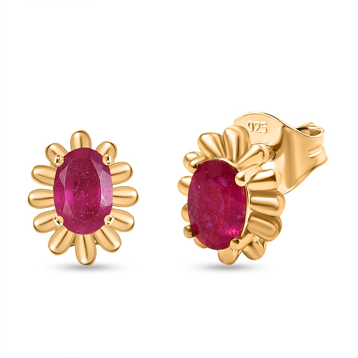 D'joy African Ruby Solitaire Stud Push Post Earring in 14K Gold OverlaySterling Silver  1.348  Ct. 8201542 0