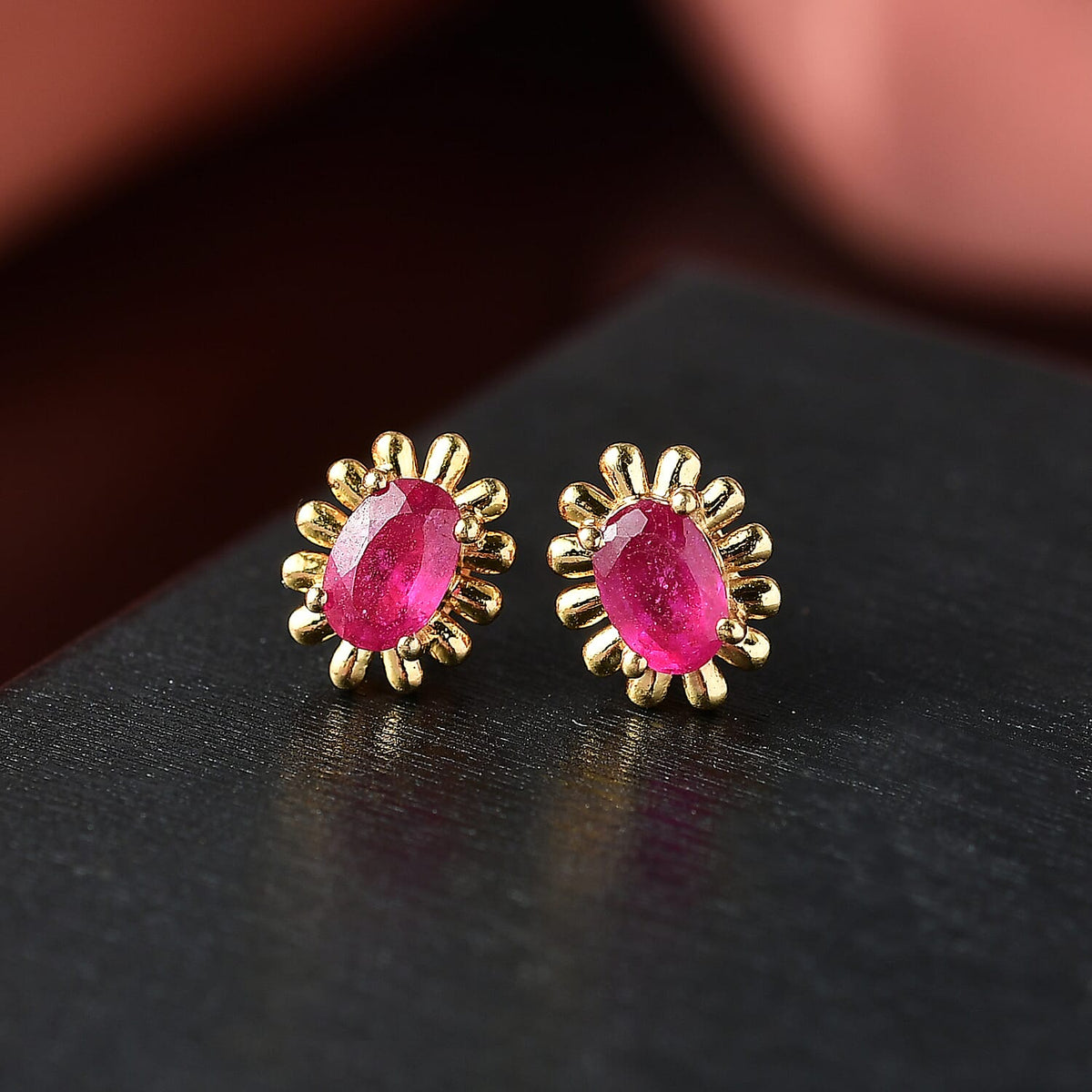 D'joy African Ruby Solitaire Stud Push Post Earring in 14K Gold OverlaySterling Silver  1.348  Ct. 8201542 2