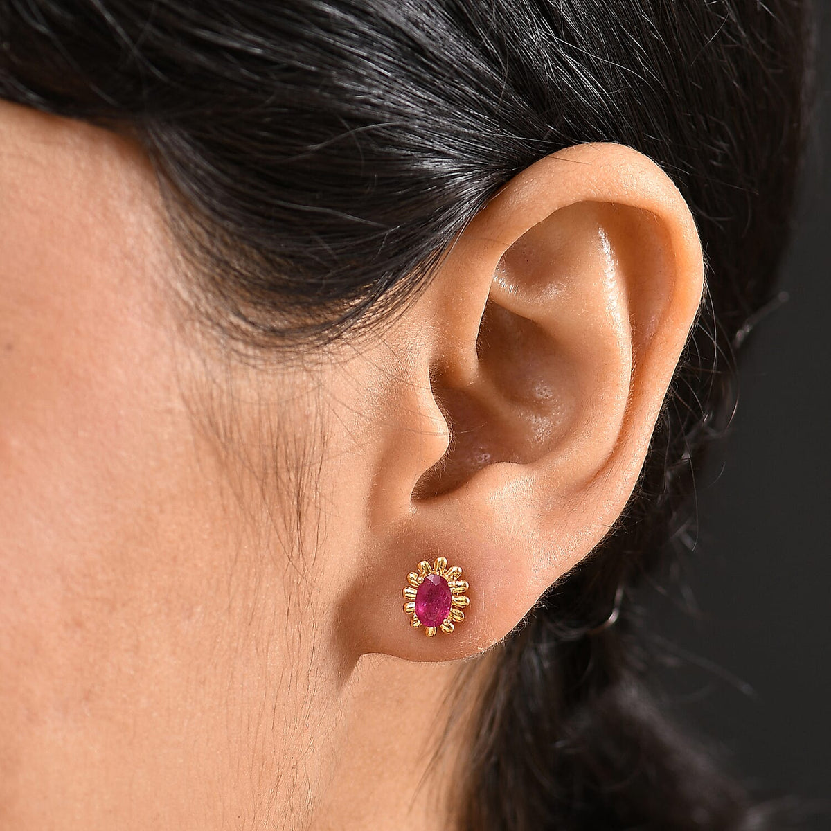 D'joy African Ruby Solitaire Stud Push Post Earring in 14K Gold OverlaySterling Silver  1.348  Ct. 8201542 3