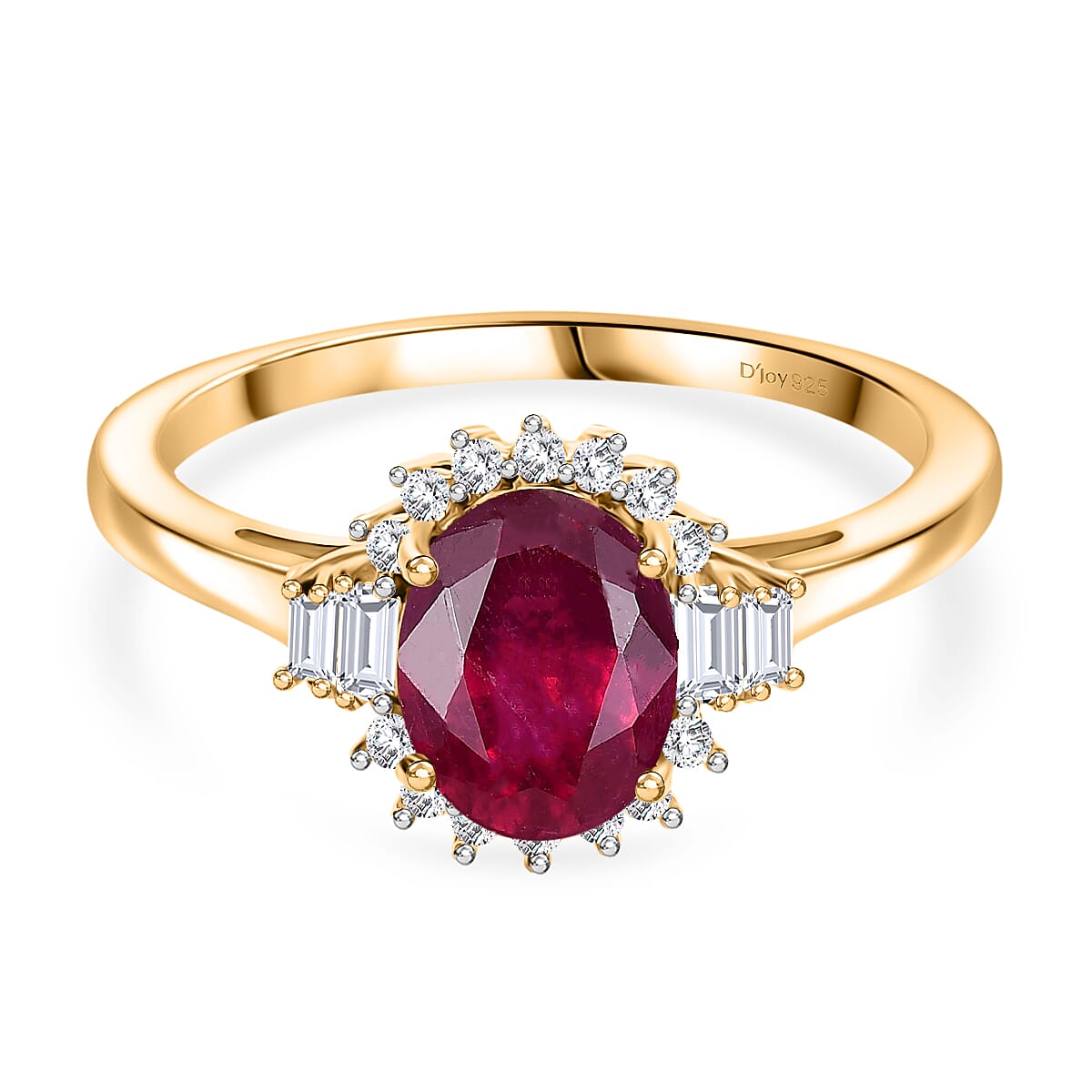 D'joy African Ruby, White Topaz &amp; White Zircon Ring in 18K Yellow Gold Plating Sterling Silver 2.96 Ct. 8241664 0