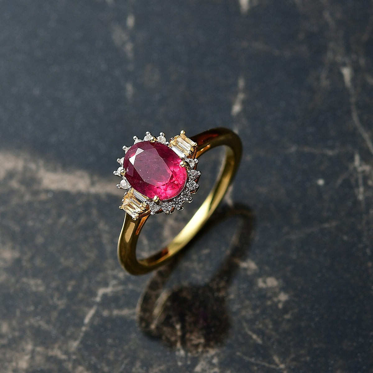 D'joy African Ruby, White Topaz &amp; White Zircon Ring in 18K Yellow Gold Plating Sterling Silver 2.96 Ct. 8241664 1