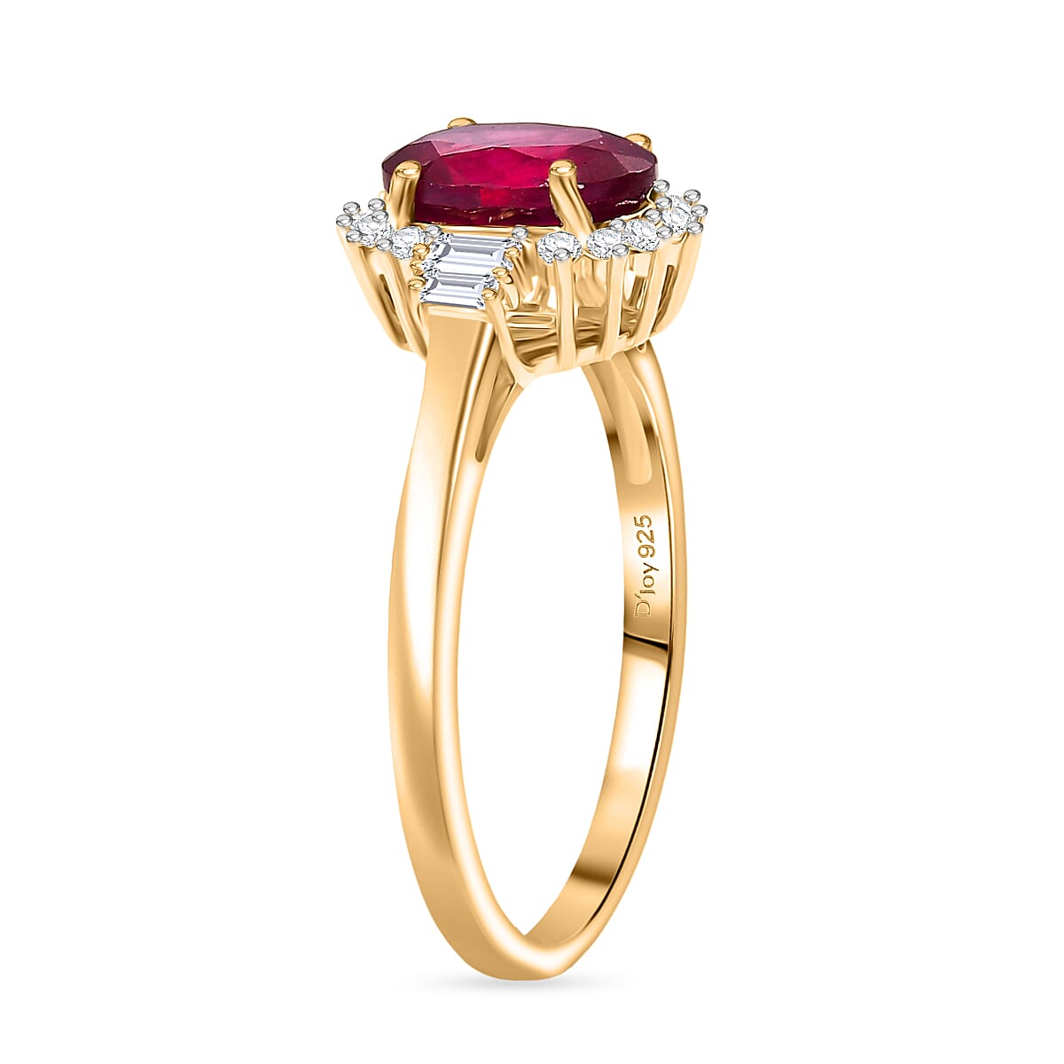D'joy African Ruby, White Topaz &amp; White Zircon Ring in 18K Yellow Gold Plating Sterling Silver 2.96 Ct. 8241664 3