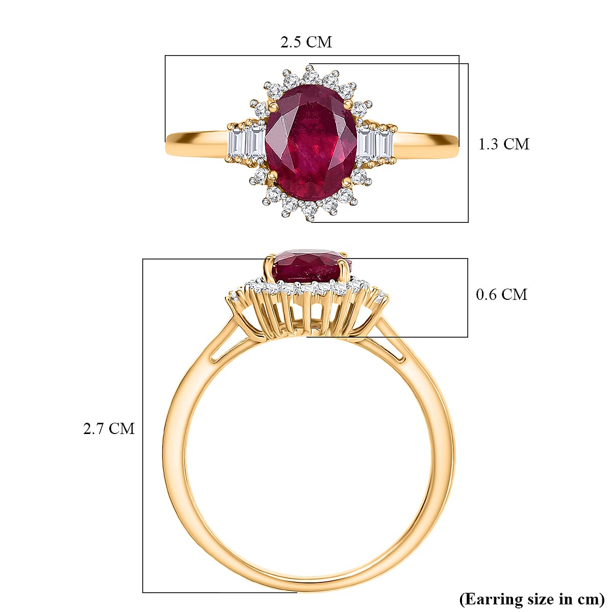 D'joy African Ruby, White Topaz &amp; White Zircon Ring in 18K Yellow Gold Plating Sterling Silver 2.96 Ct. 8241664 5