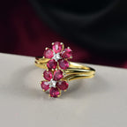 D'joy African Ruby & White Zircon Cluster Ring in 14K Yellow Gold Plating Sterling Silver 2.32 Ct.