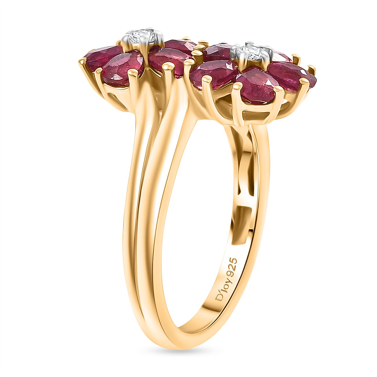 D'joy African Ruby, White Zircon Floral Ring in Yellow Gold Plated Sterling Silver 2.32 Ct. 8241665 3