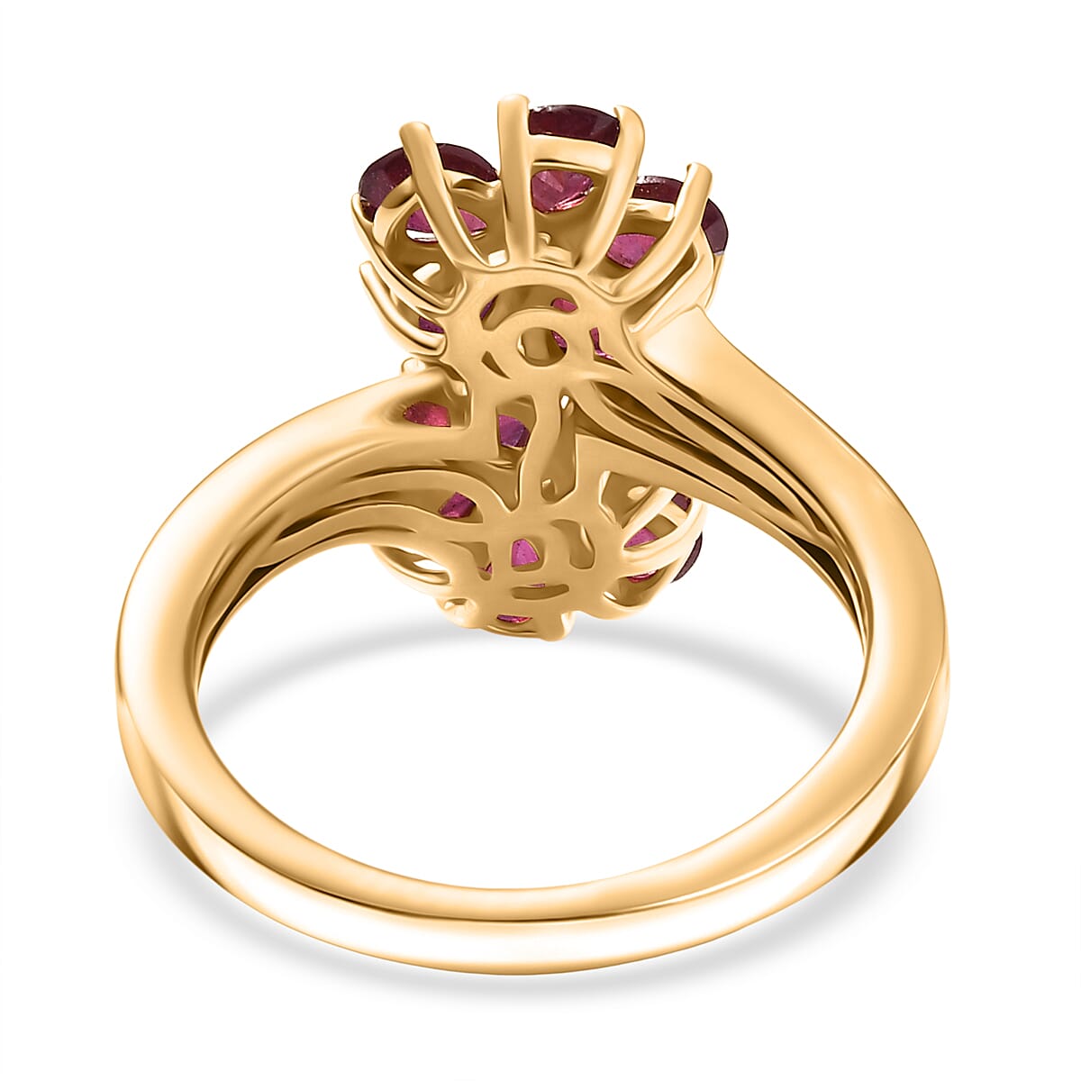 D'joy African Ruby, White Zircon Floral Ring in Yellow Gold Plated Sterling Silver 2.32 Ct. 8241665 4