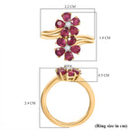 D'joy African Ruby & White Zircon Cluster Ring in 14K Yellow Gold Plating Sterling Silver 2.32 Ct.