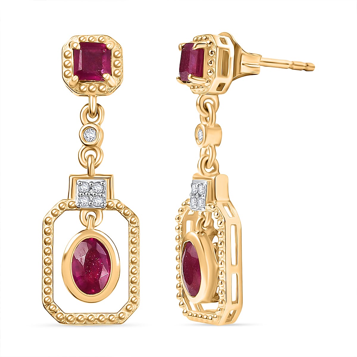 D'joy African Ruby, White Zircon Dangling Earring in 14K Gold OverlaySterling Silver  2.534  Ct. 8201563 0