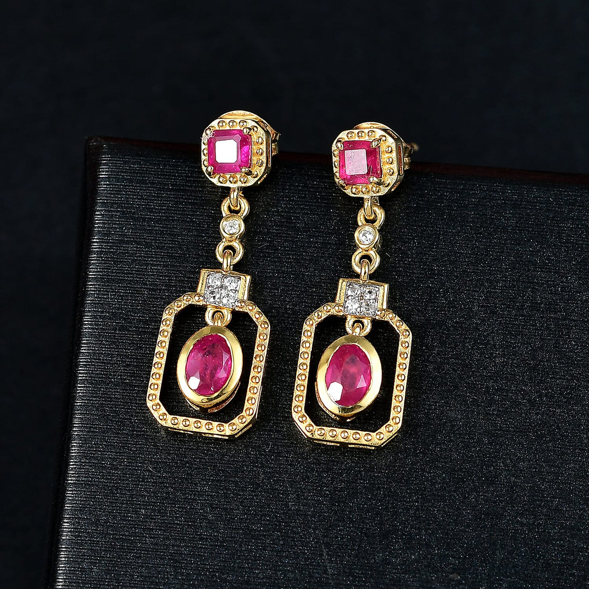 D'joy African Ruby, White Zircon Dangling Earring in 14K Gold OverlaySterling Silver  2.534  Ct. 8201563 2
