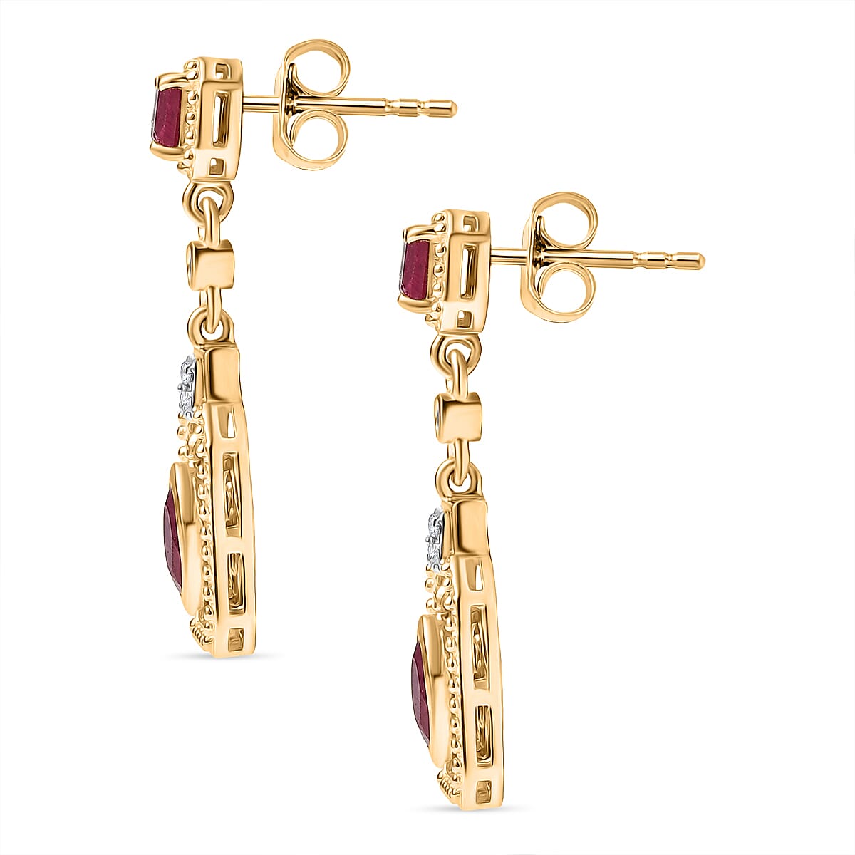 D'joy African Ruby, White Zircon Dangling Earring in 14K Gold OverlaySterling Silver  2.534  Ct. 8201563 4
