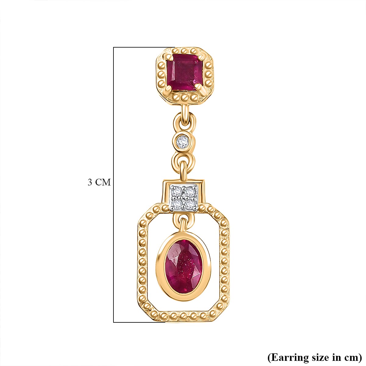 D'joy African Ruby, White Zircon Dangling Earring in 14K Gold OverlaySterling Silver  2.534  Ct. 8201563 6