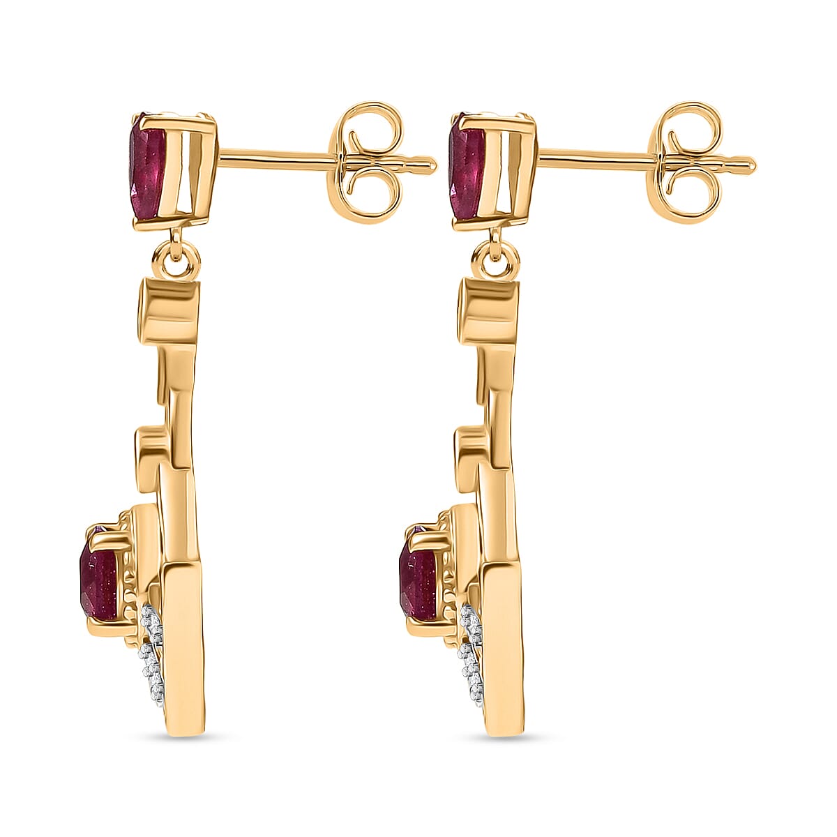 D'joy African Ruby &amp; White Zircon Dangling Earring in 14K Yellow Gold Plated Sterling Silver 2.30 Ct. 8201593 4