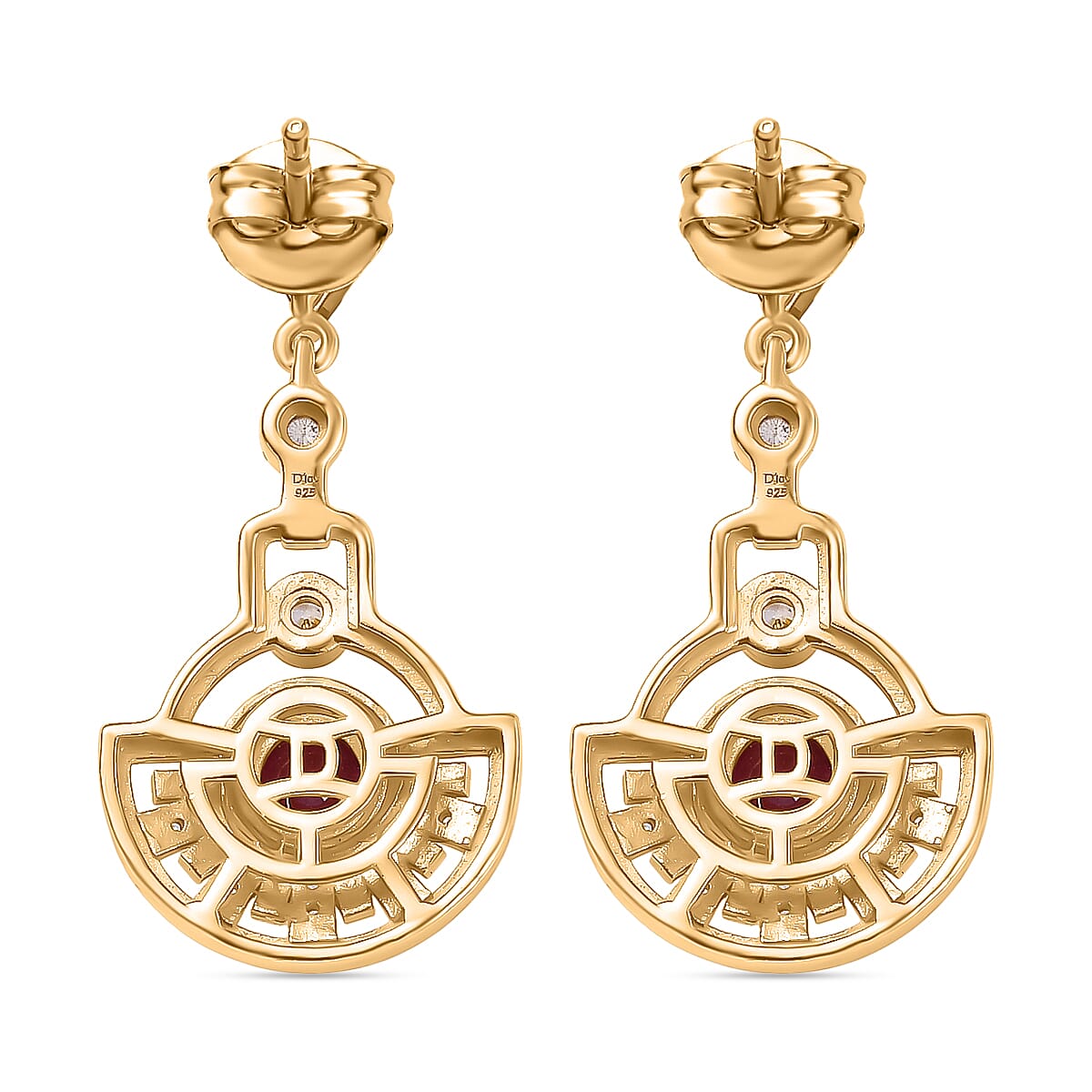 D'joy African Ruby &amp; White Zircon Dangling Earring in 14K Yellow Gold Plated Sterling Silver 2.30 Ct. 8201593 5