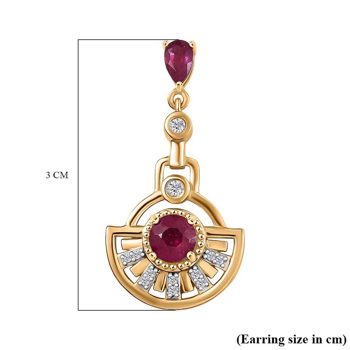 D'joy African Ruby &amp; White Zircon Dangling Earring in 14K Yellow Gold Plated Sterling Silver 2.30 Ct. 8201593 6