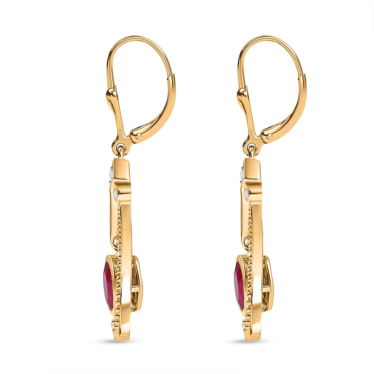 Djoy African Ruby &amp; White Zircon Dangling Earring in 14K Yellow Gold Plated Sterling Silver 2.39 Ct. 8201985 3