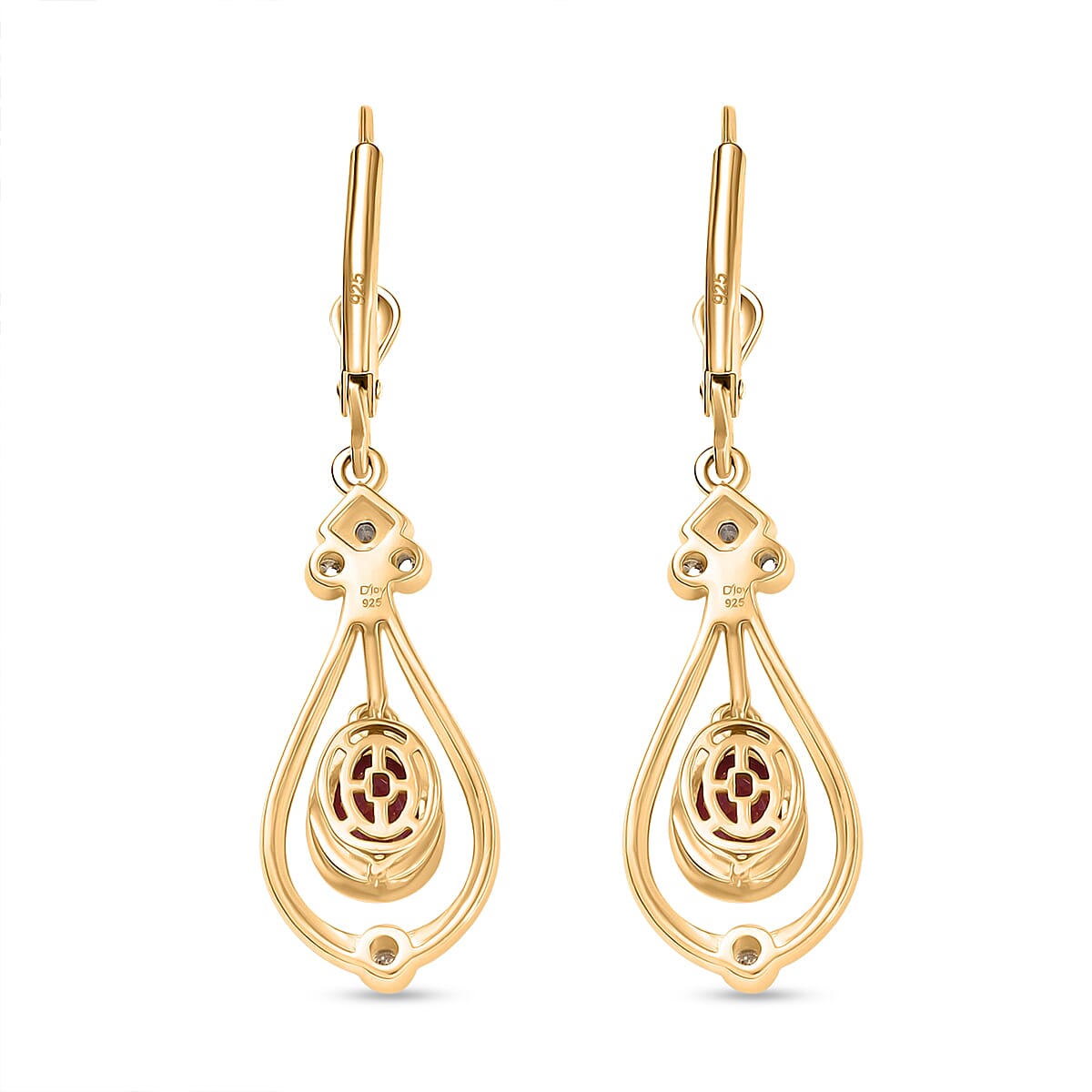 Djoy African Ruby &amp; White Zircon Dangling Earring in 14K Yellow Gold Plated Sterling Silver 2.39 Ct. 8201985 4