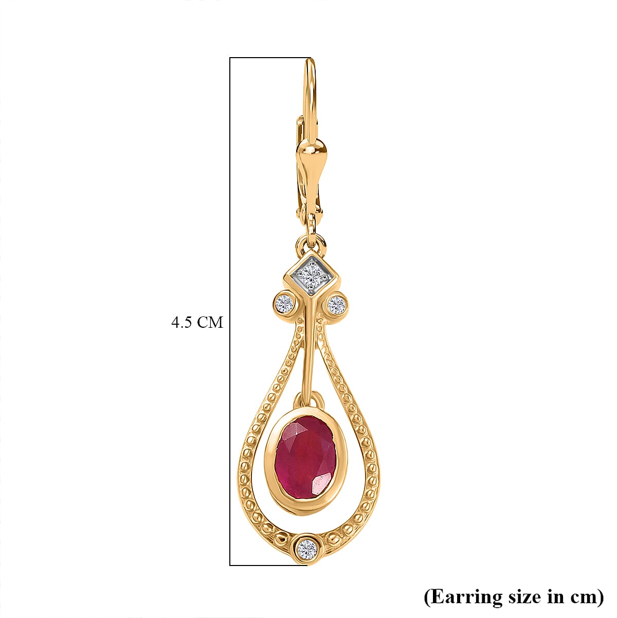 Djoy African Ruby &amp; White Zircon Dangling Earring in 14K Yellow Gold Plated Sterling Silver 2.39 Ct. 8201985 5