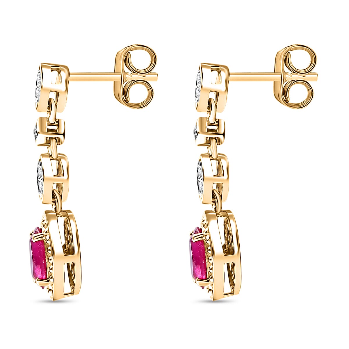 D'joy African Ruby, White Zircon Dangling Earring with Push Back in Yellow Gold Plated Sterling Silver 1.35 Ct. 8240226 3