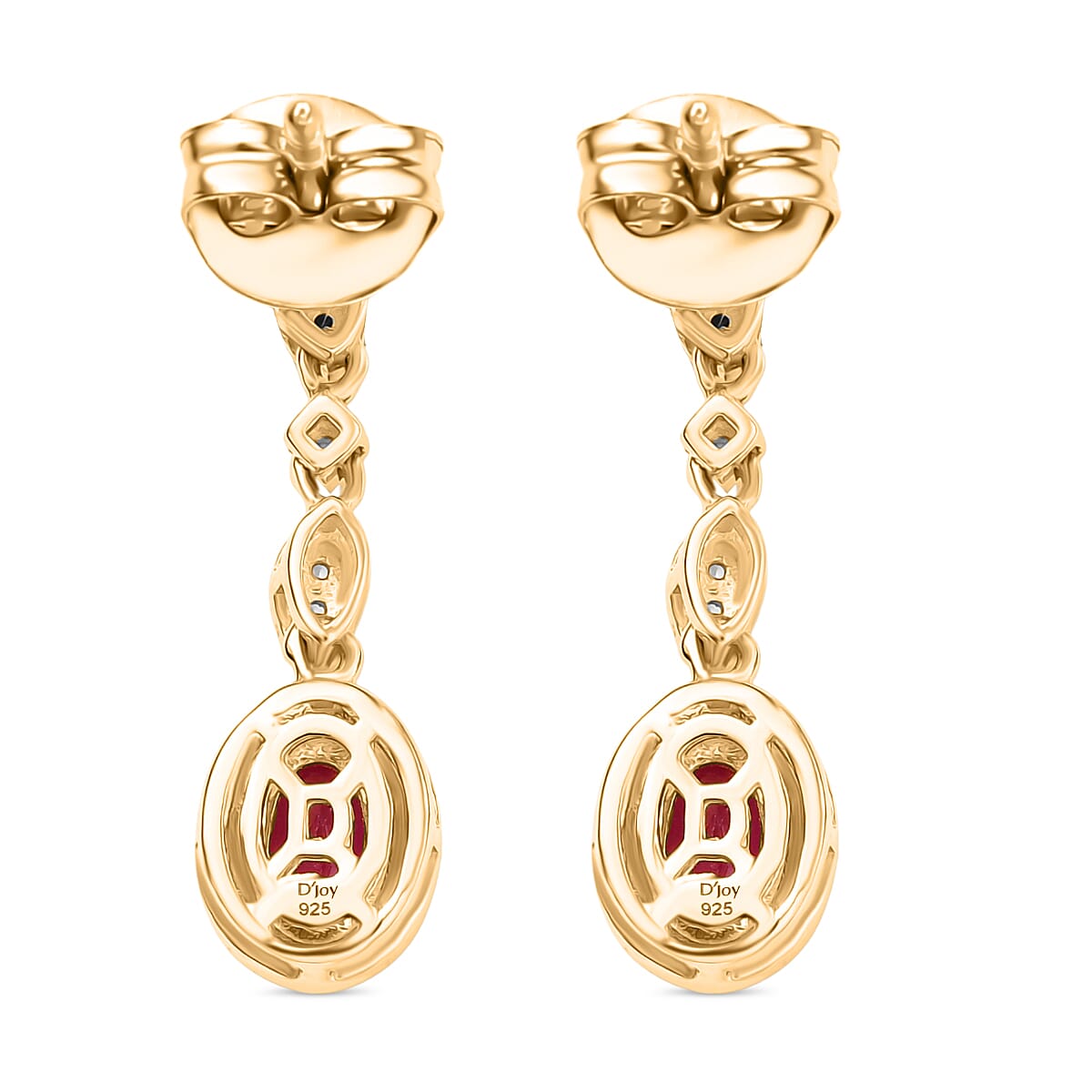 D'joy African Ruby, White Zircon Dangling Earring with Push Back in Yellow Gold Plated Sterling Silver 1.35 Ct. 8240226 4