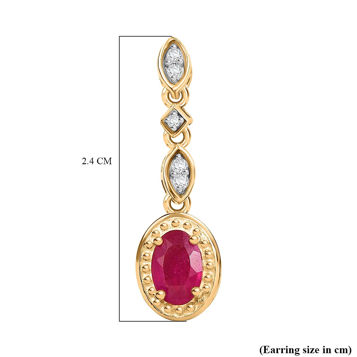 D'joy African Ruby, White Zircon Dangling Earring with Push Back in Yellow Gold Plated Sterling Silver 1.35 Ct. 8240226 5