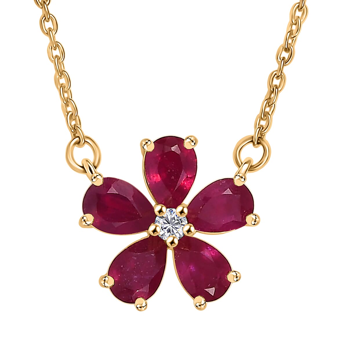 African Ruby &amp; Zircon Floral Necklace (Size - 20) in 14K Gold OverlaySterling Silver 2.835  Ct. 8201502 0