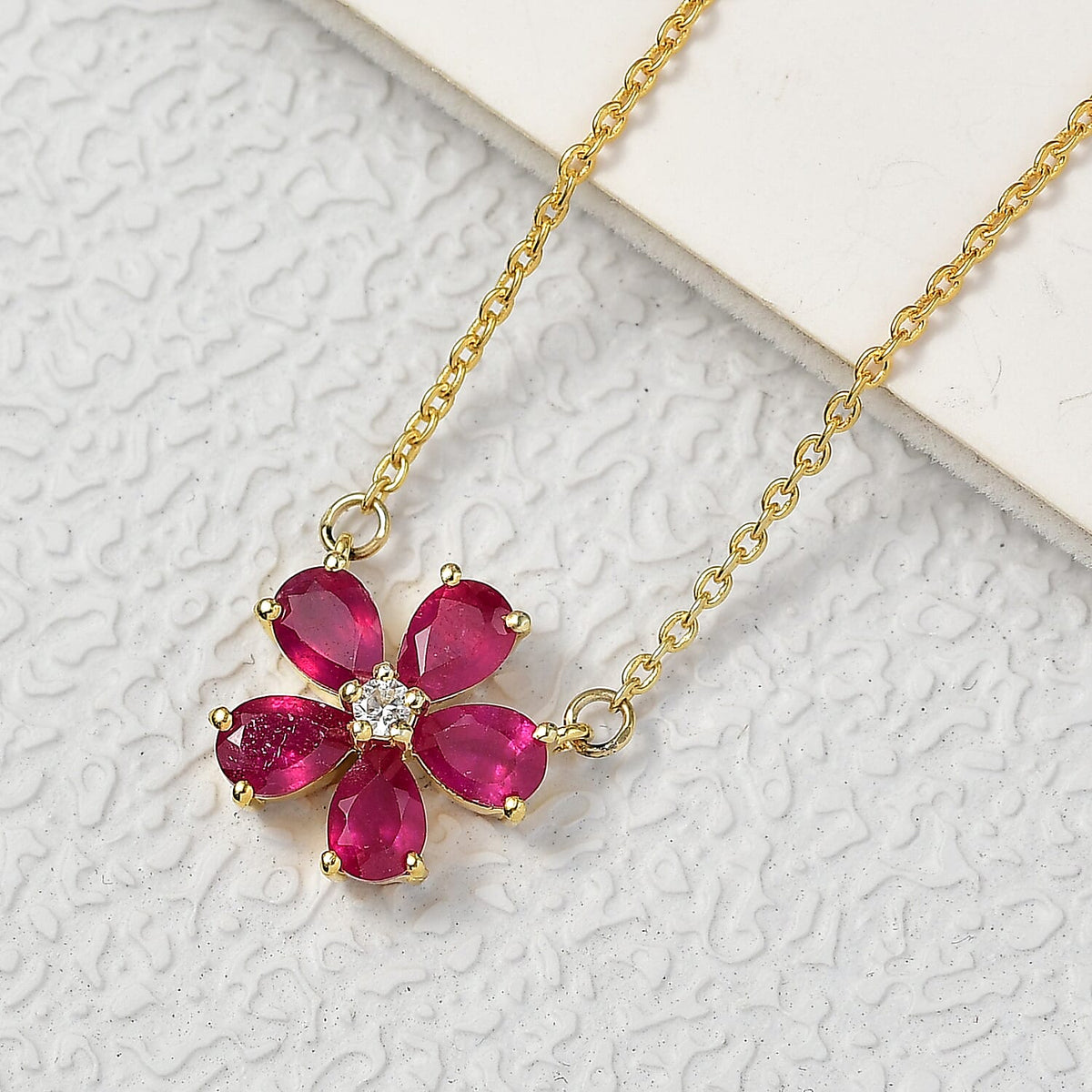 African Ruby &amp; Zircon Floral Necklace (Size - 20) in 14K Gold OverlaySterling Silver 2.835  Ct. 8201502 3