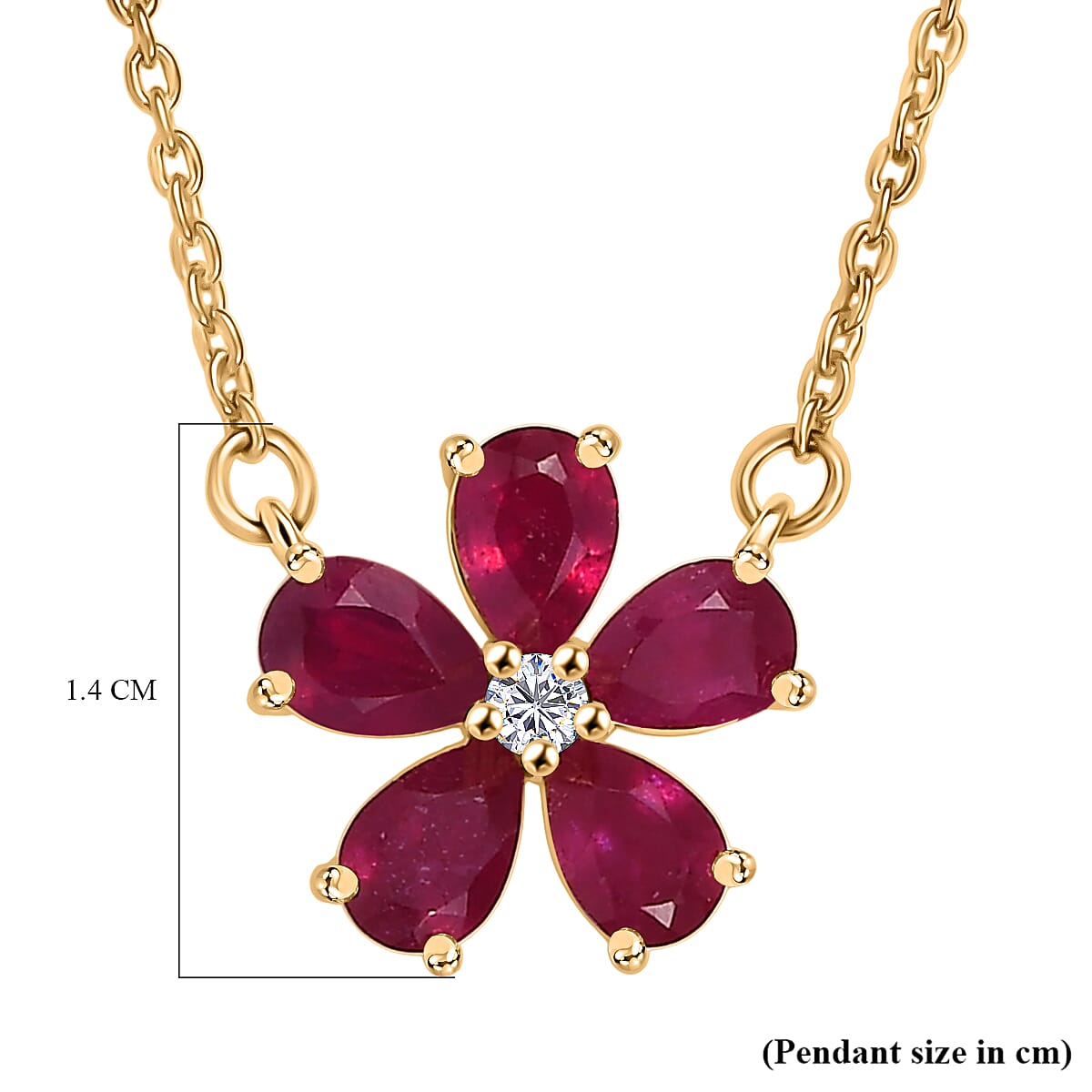 African Ruby &amp; Zircon Floral Necklace (Size - 20) in 14K Gold OverlaySterling Silver 2.835  Ct. 8201502 6