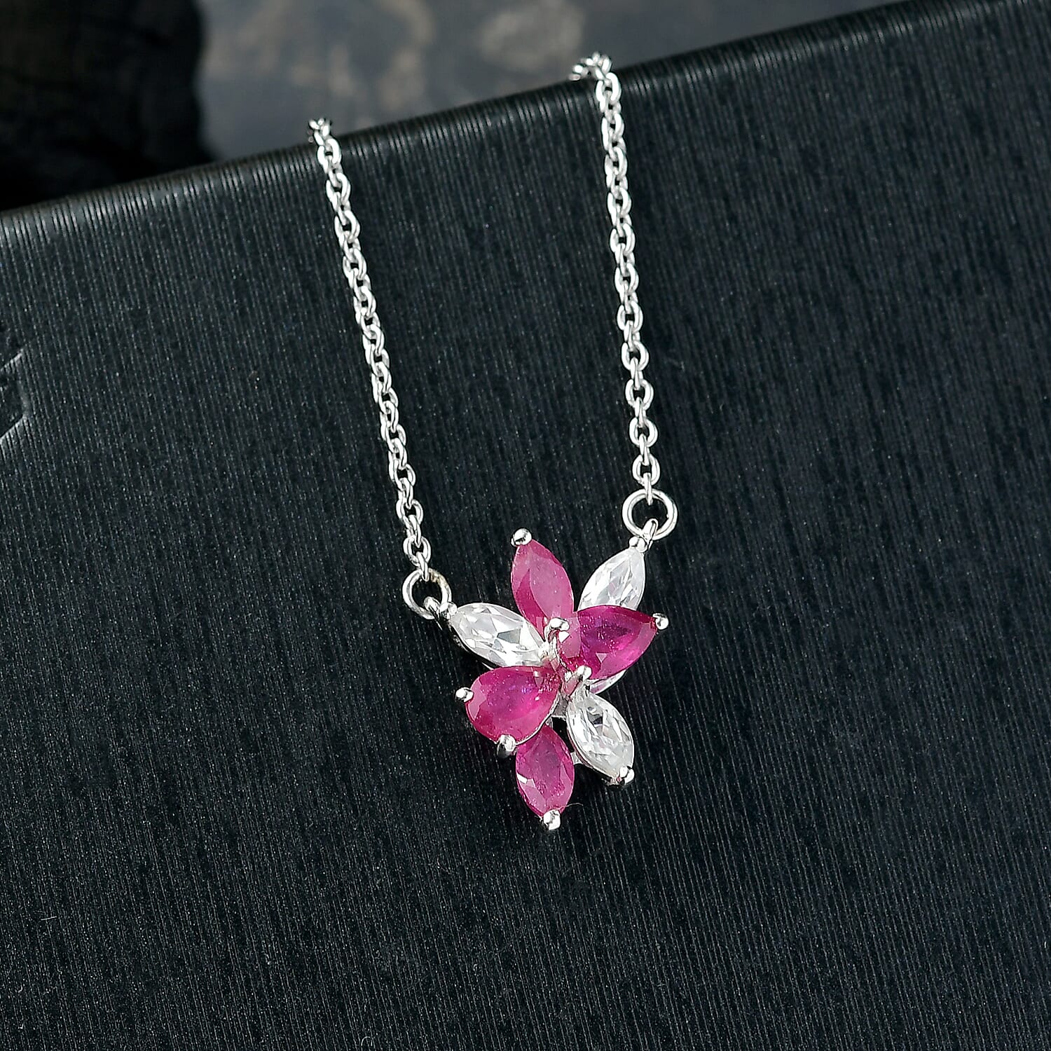 African Ruby &amp; White Zircon Necklace (Size - 20) in Rhodium Overlay Sterling Silver 2.75 Ct. 8207147 3