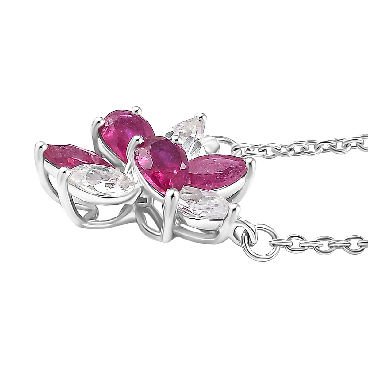 African Ruby &amp; White Zircon Necklace (Size - 20) in Rhodium Overlay Sterling Silver 2.75 Ct. 8207147 4
